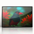 Framed wall art showcasing a vibrant tropical birds design on acrylic, featuring a sleek black frame, perfect for adding color to modern decor.