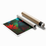 Tropical birds wall art print showcasing vibrant colors and intricate design, ideal for home decor. Rolled and ready for framing, adds a lively touch to any space.
