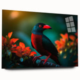 Colorful tropical birds wall art design displayed in an acrylic glass frame, showcasing vibrant hues and intricate details, perfect for brightening home decor.