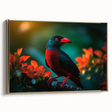 Framed canvas wall art featuring a vibrant tropical bird design, showcasing rich colors and intricate details, perfect for enhancing home decor with a nature-inspired theme.