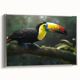 Framed tropical birds wall art collection showcasing vibrant colors and intricate designs, featuring a stylish silver frame and side view display. Ideal for nature enthusiasts and modern decor.