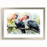 Framed wall art showcasing a vibrant tropical bird design in silver, elegantly matted for a refined look, perfect for enhancing home decor and adding color.