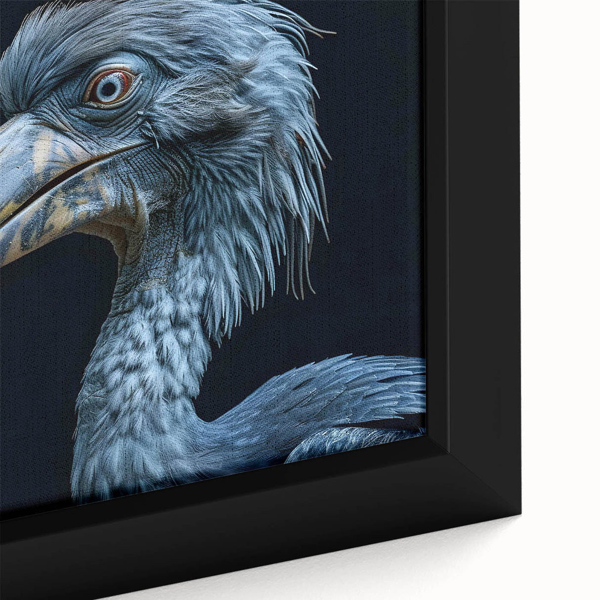 Close-up of a vibrant tropical birds wall art design on framed canvas, showcasing vivid colors and intricate details, ideal for enhancing home decor.