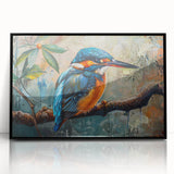 Framed acrylic wall art showcasing a vibrant tropical bird design with a sleek black frame, perfect for adding a touch of nature-inspired decor to any space.