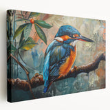 Tropical birds wall art design on stretched canvas, showcasing vibrant colors and intricate details, perfect for enhancing any living space decor.
