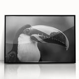 Framed acrylic wall art featuring a vibrant tropical bird design, showcasing a mix of colors like green, blue, and yellow, perfect for modern home decor.