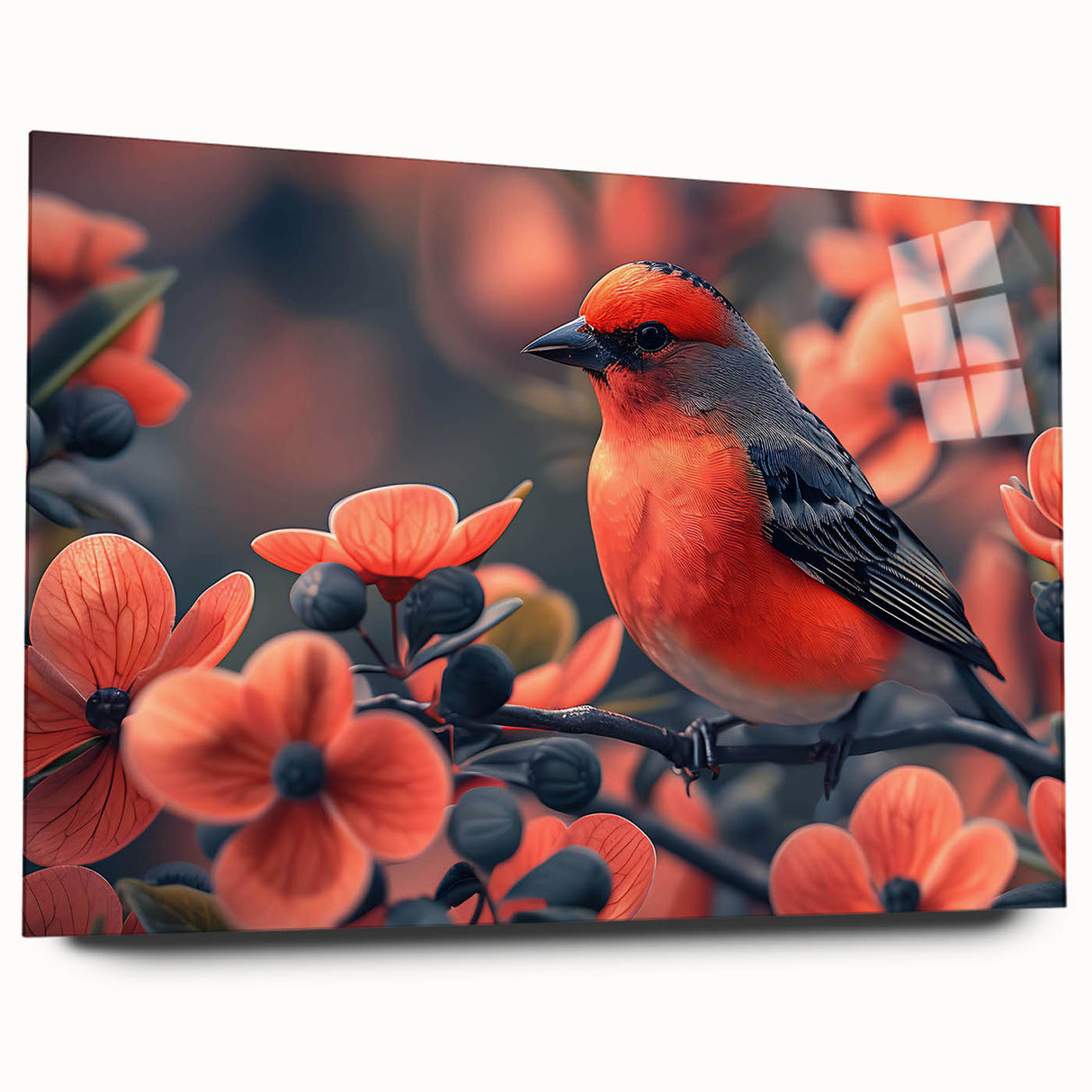 Tropical birds wall art collection displayed in acrylic glass, showcasing vibrant colors and intricate designs, perfect for enhancing modern decor.