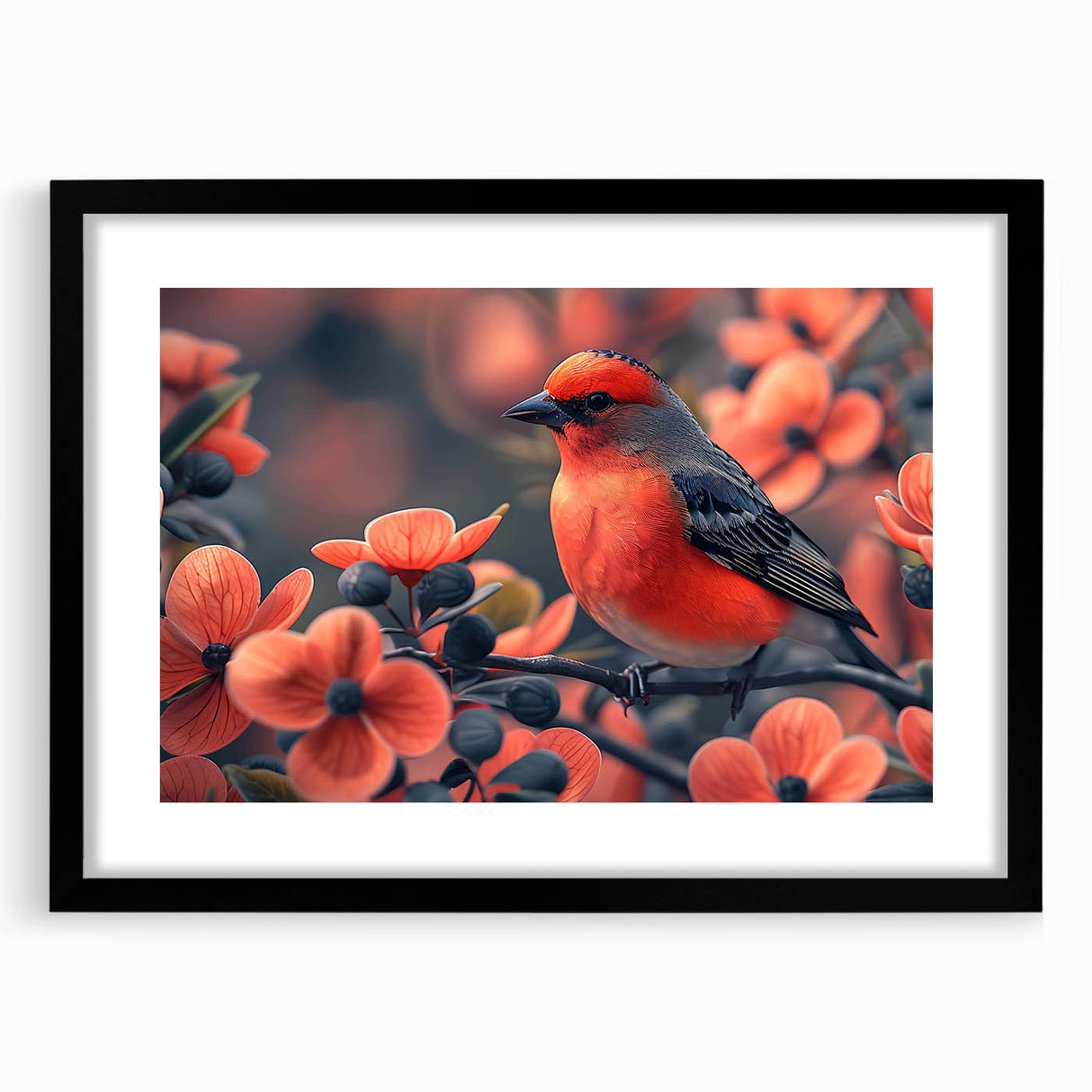 Tropical birds wall art collection framed in black, showcasing vibrant colors and intricate designs, perfect for enhancing any modern decor.