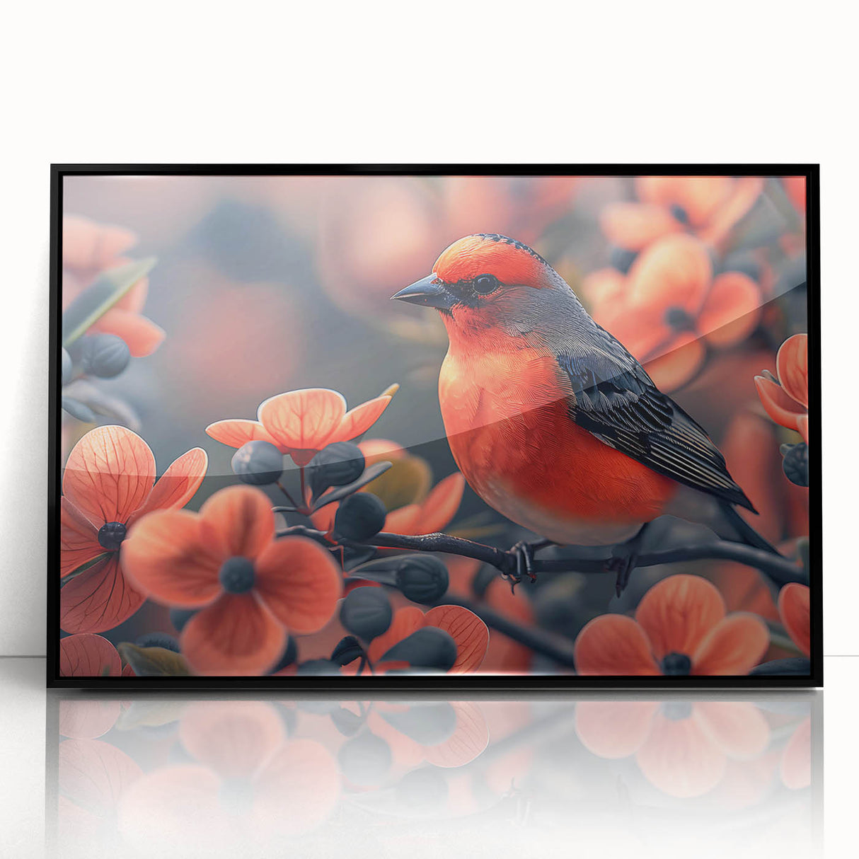Framed tropical bird wall art collection featuring vibrant colors and intricate designs, displayed with a sleek black frame, ideal for enhancing modern home decor.
