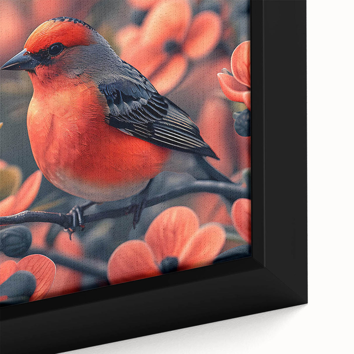 Vibrant close-up of a framed tropical bird wall art piece, showcasing intricate details and vivid colors, perfect for adding a lively touch to home decor.