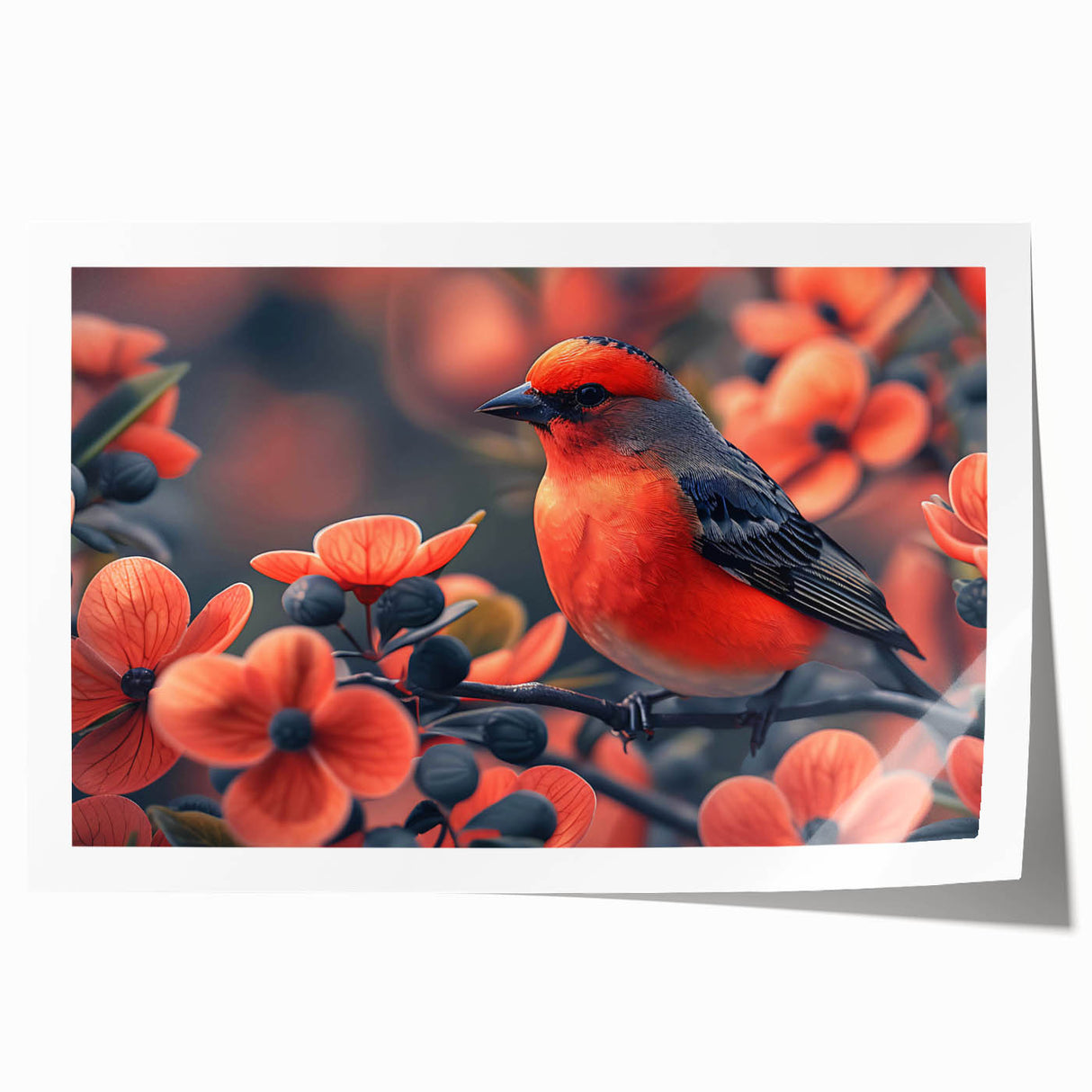 Vibrant tropical birds wall art print showcasing a colorful design with blue, green, and yellow hues, perfect for adding a lively touch to home decor.
