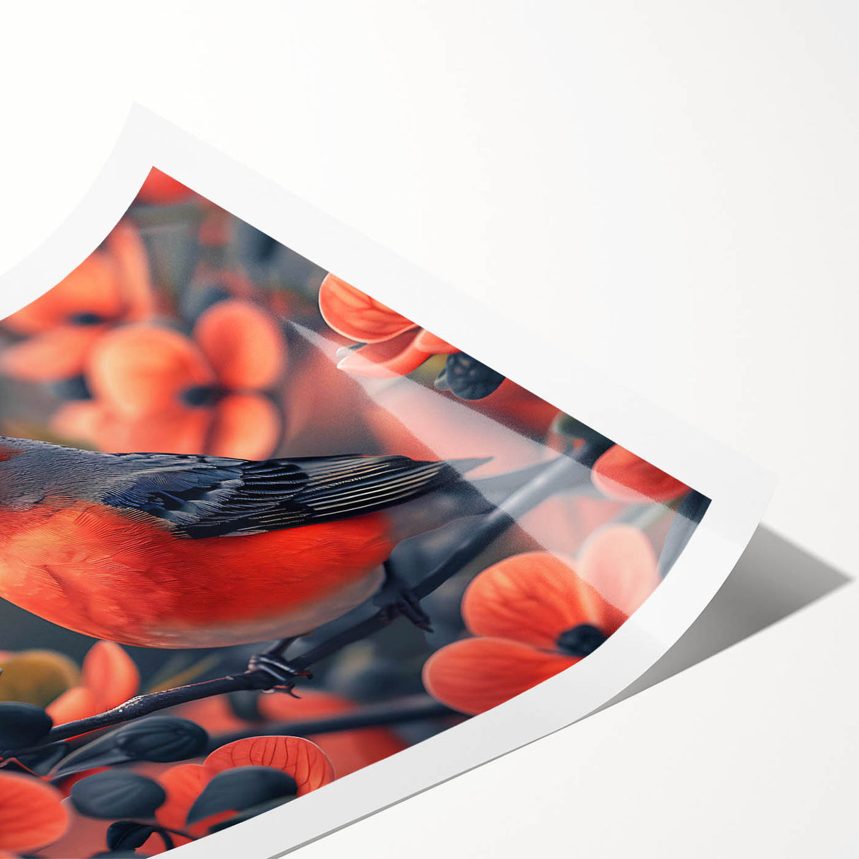 Vibrant tropical bird wall art print showcasing colorful parrots and exotic foliage, rolled for easy framing, ideal for enhancing any living space decor.