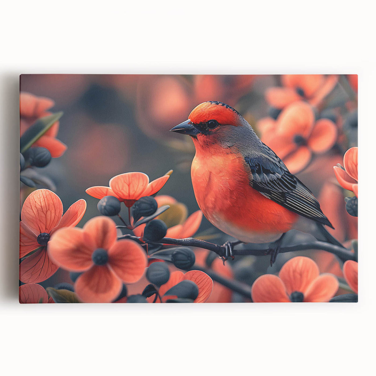 Tropical birds wall art design on stretched canvas, showcasing vibrant colors and intricate details, perfect for adding a lively touch to home decor.