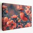 Stretched canvas wall art showcasing vibrant tropical birds in a lush jungle setting, perfect for adding a colorful accent to home decor or office spaces.