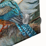 Close-up of a vibrant tropical bird design on acrylic glass, showcasing intricate details and bright colors, ideal for enhancing modern home decor.