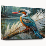 Acrylic glass wall art collection showcasing vibrant tropical bird designs, elegantly framed and displayed from a side view, highlighting the intricate details and vivid colors. Ideal for enhancing modern decor with a touch of nature.