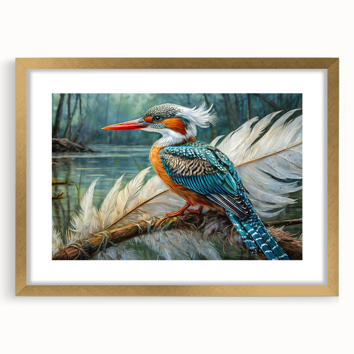 Tropical birds wall art collection framed in gold with a white mat, showcasing vibrant colors and intricate designs, perfect for enhancing home decor.