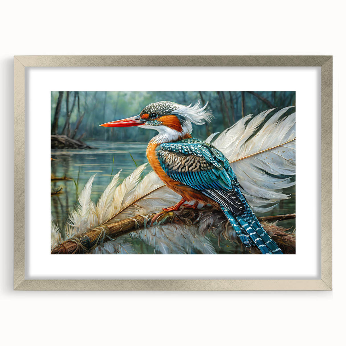 Tropical bird wall art collection framed in a sleek silver frame, showcasing vibrant colors and intricate detailing, perfect for enhancing home decor.
