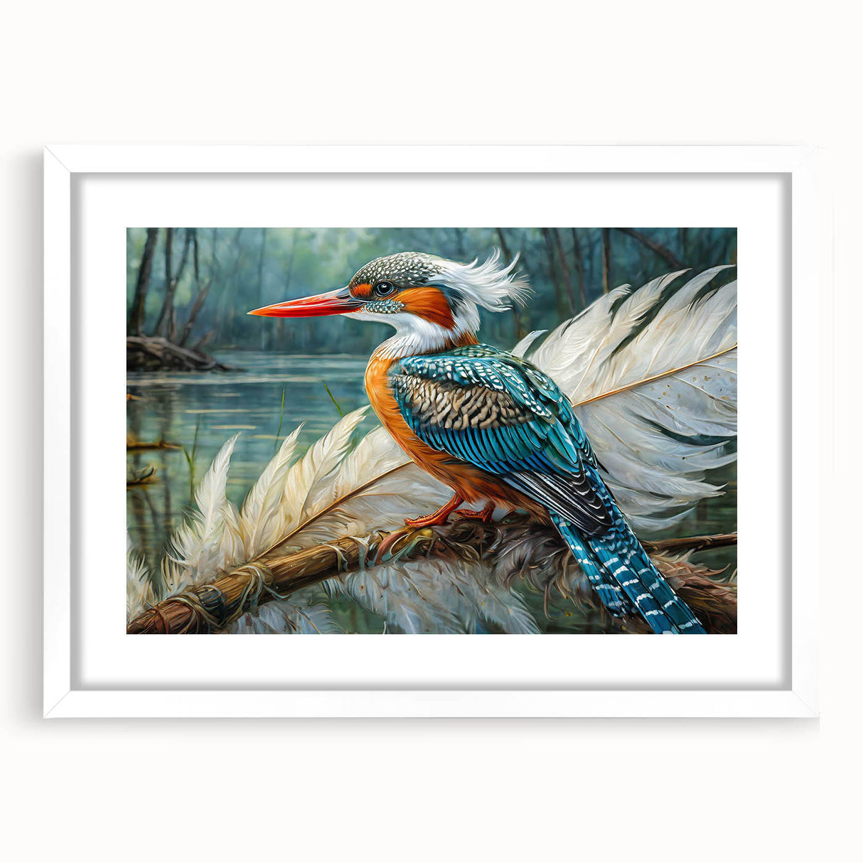 Tropical bird wall art collection framed in white matting, showcasing vibrant colors and intricate designs, perfect for home decor or nature enthusiasts.