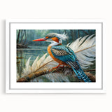 Tropical bird wall art collection framed in white matting, showcasing vibrant colors and intricate designs, perfect for home decor or nature enthusiasts.