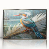 Framed acrylic wall art featuring a vibrant tropical bird design with silver accents, perfect for enhancing modern home decor. Ideal for nature lovers and art enthusiasts.