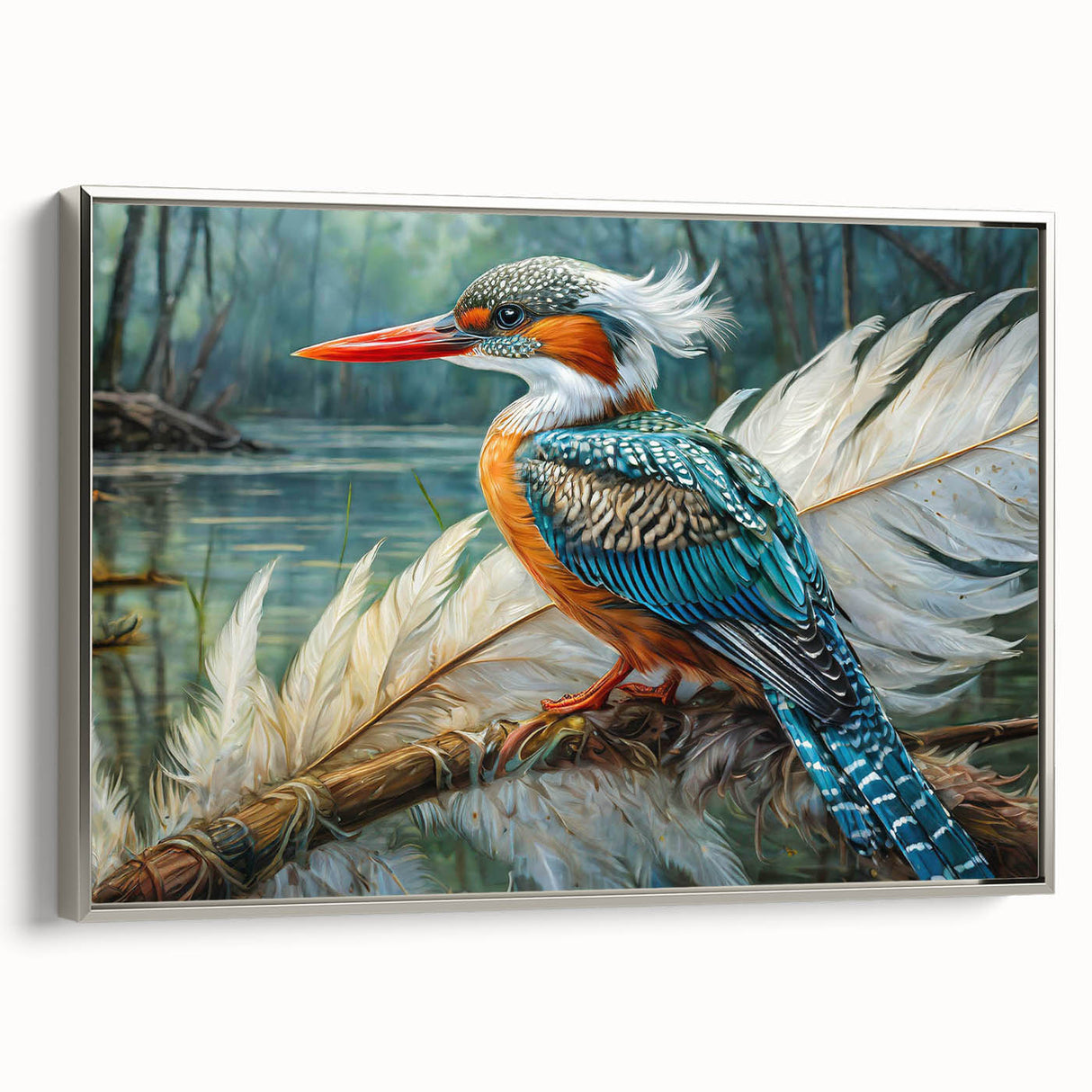 Framed tropical bird wall art collection showcasing vibrant colors and intricate details, with a sleek silver frame enhancing its modern aesthetic, perfect for home decor.