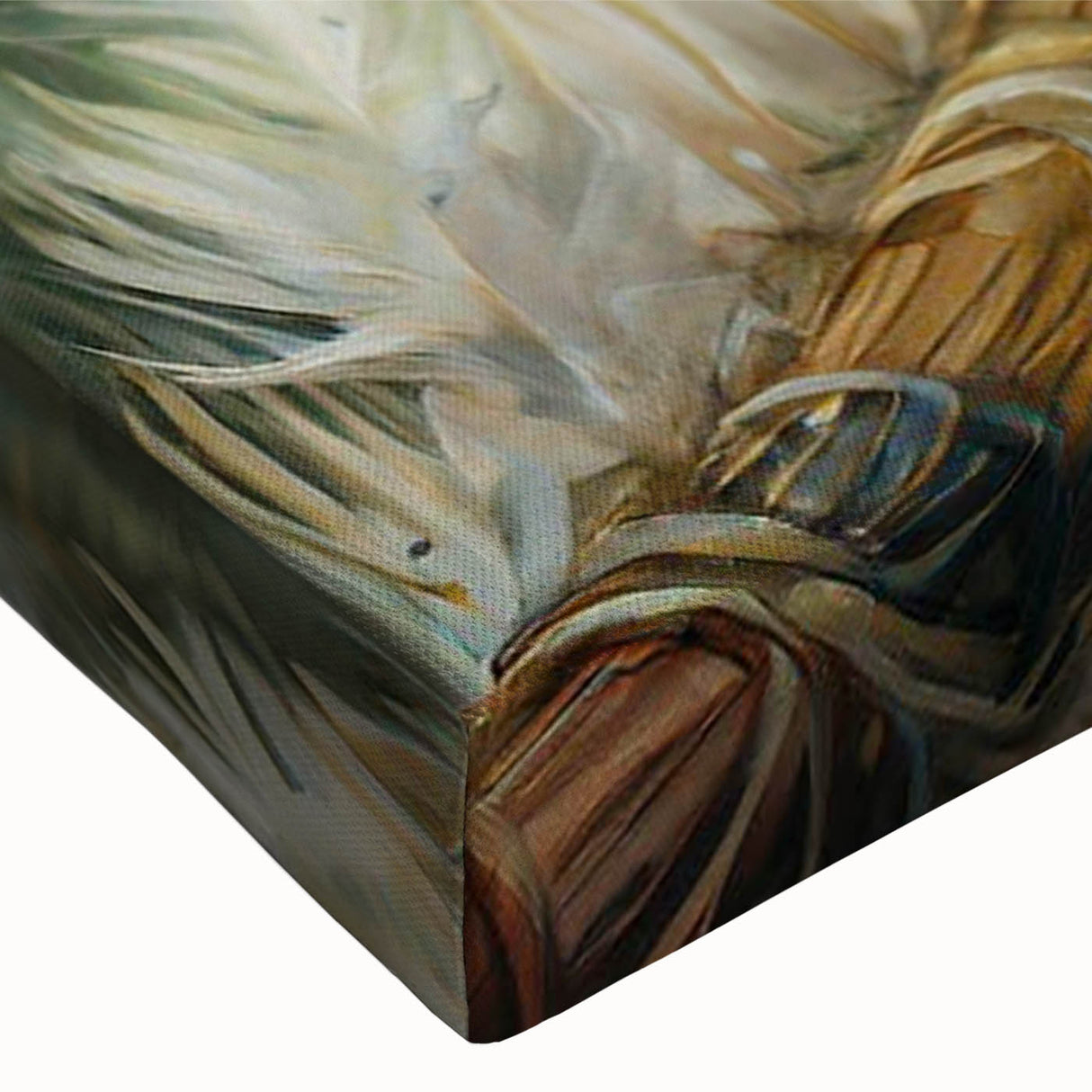 Close-up of a vibrant tropical bird wall art canvas featuring colorful parrots and exotic foliage, perfect for brightening up any living space or office decor.