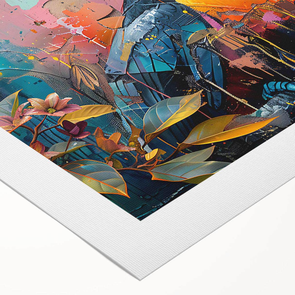 Vibrant tropical birds wall art on rolled canvas showcasing vivid colors and intricate details, perfect for home decor or nature-themed spaces.