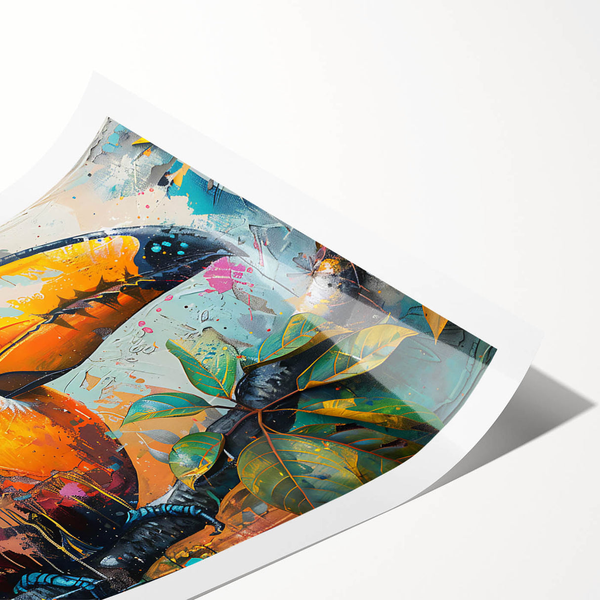 Tropical bird wall art print showcasing vibrant colors and intricate details, rolled and ready for framing, perfect for enhancing home decor.