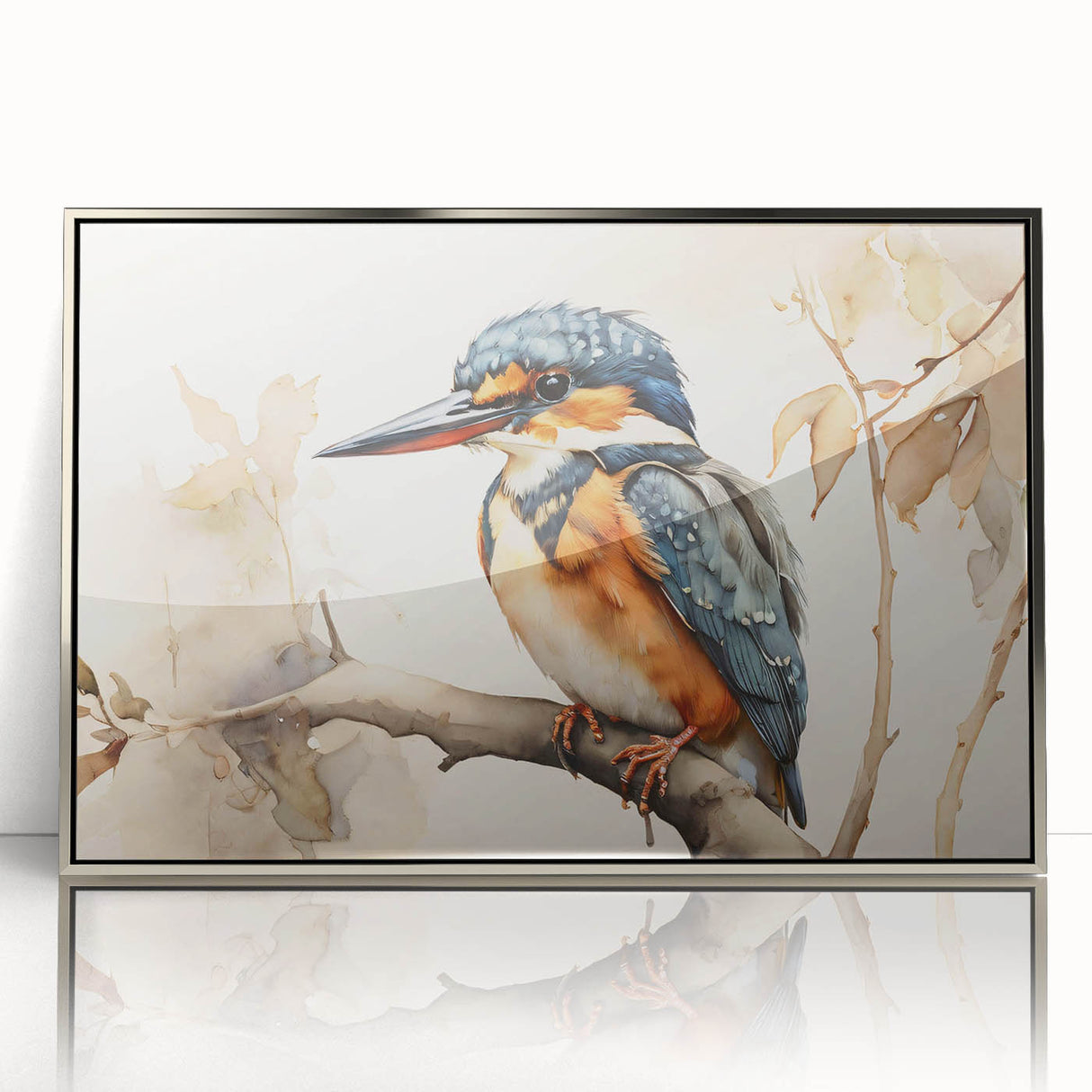 Framed wall art featuring a vibrant tropical birds design in a silver-acrylic frame, perfect for adding a colorful touch to home decor. Ideal for nature lovers.