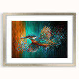 Tropical birds wall art design in a silver frame with matting, showcasing vibrant colors and intricate details, perfect for enhancing any decor.