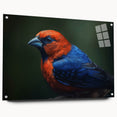 Tropical birds wall art design displayed in a sleek acrylic frame, showcasing vibrant colors and intricate details, ideal for enhancing modern decor.