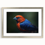 Tropical birds wall art design framed in silver with a mat, showcasing vibrant colors and intricate details, ideal for enhancing any modern decor.
