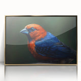 Framed tropical bird wall art featuring vibrant colors and intricate designs, elegantly displayed with a sleek gold frame, perfect for enhancing home decor.