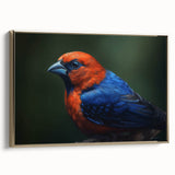 Framed wall art showcasing a vibrant tropical bird design on a textured canvas, featuring a gold frame that enhances the colorful artwork, perfect for home decor.