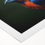 Vibrant rolled canvas wall art showcasing an intricate tropical bird design with lush green foliage, perfect for enhancing home decor or creating a lively atmosphere. The artwork captures the essence of nature, featuring bright colors and detailed illustrations of various birds in a harmonious setting.