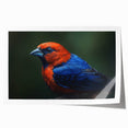 Vibrant tropical bird wall art print showcasing colorful exotic birds perched among lush green foliage, ideal for brightening home decor or office spaces.