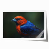 Vibrant tropical bird wall art print showcasing colorful exotic birds perched among lush green foliage, ideal for brightening home decor or office spaces.