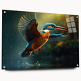 Vibrant tropical bird-themed wall art collection displayed in a side view, featuring acrylic glass framing and pins, perfect for enhancing home decor.