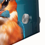 Close-up of vibrant tropical bird wall art design, showcasing intricate colors and details on acrylic glass, perfect for enhancing modern decor.
