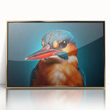 Framed wall art showcasing a vibrant tropical bird design with gold accents, perfect for enhancing home decor. Ideal for nature lovers and modern interiors.