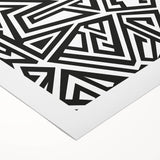 Black and white abstract design rolled canvas artwork showcasing dynamic shapes and lines, perfect for modern home decor.