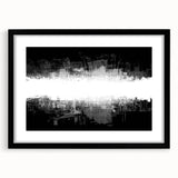 Framed black-and-white abstract wall art design featuring geometric shapes and dynamic lines, enhancing modern decor aesthetics.