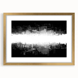 Framed black and white abstract wall art design with a gold mat, showcasing geometric patterns and elegant aesthetics for modern decor.