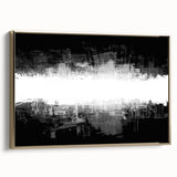 Framed black and white abstract wall art showcasing a modern design with gold accents, perfect for contemporary decor.