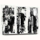 Abstract black and white wall art design displayed in an acrylic glass frame, showcasing a modern geometric pattern and sleek side profile.
