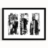 Black and white abstract wall art design in a matte black frame, showcasing unique shapes and lines, ideal for modern decor.