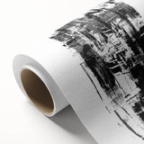 Black and white abstract wall art design on rolled canvas, showcasing fluid shapes and dynamic patterns, ideal for modern home décor.