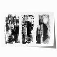 Abstract black and white wall art print showcasing fluid shapes and lines, rolled up for easy shipping and display options. Perfect for modern decor.