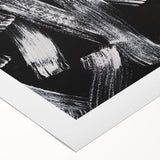 Black and white abstract design canvas art showcasing dynamic shapes and lines, perfect for modern home decor or gallery display.